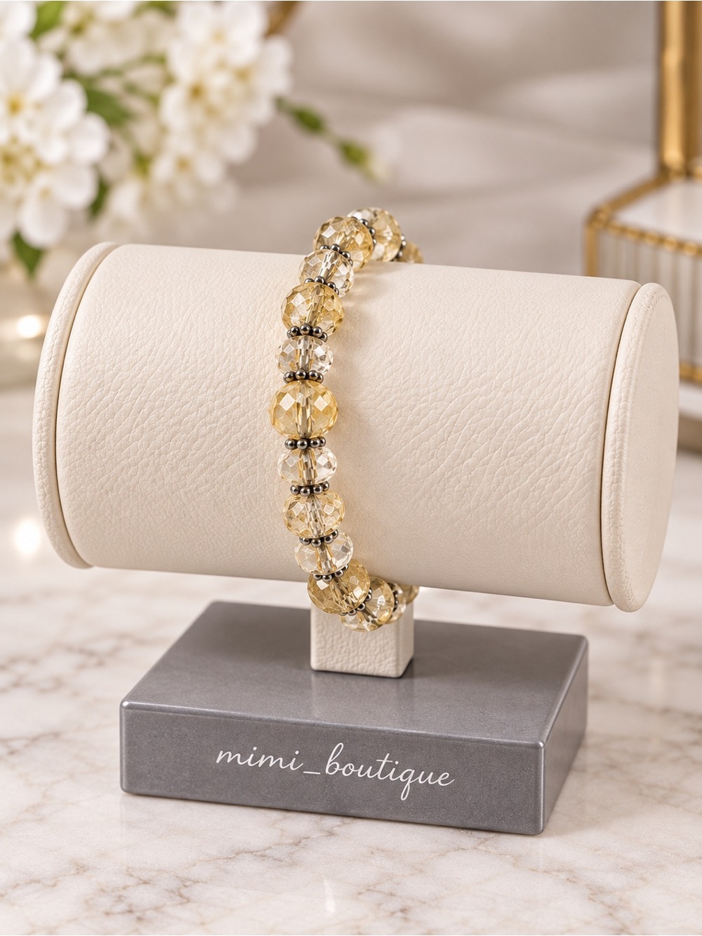 Lemon Quartz Gemstone Stretch Bracelet with Silver Spacers